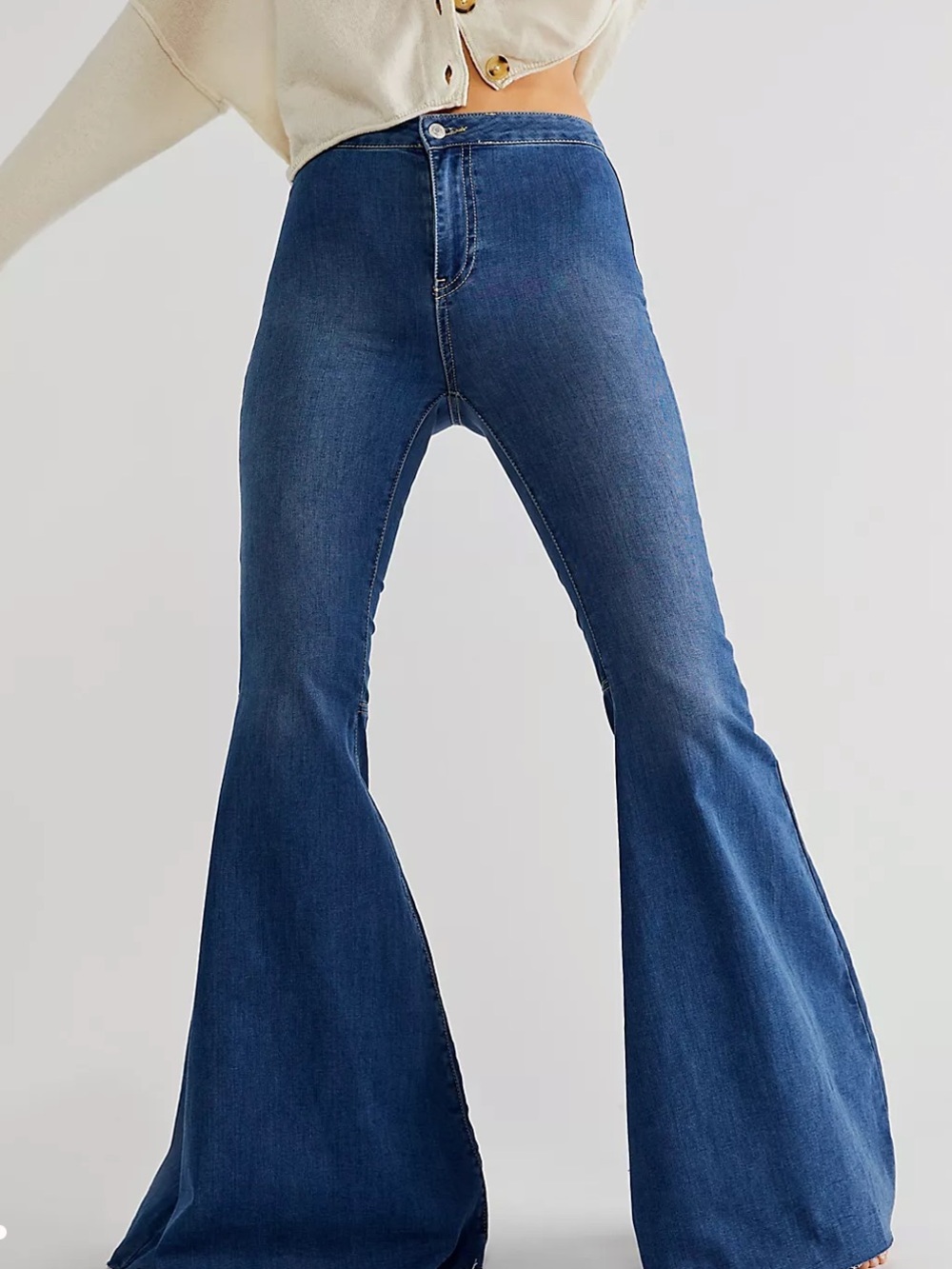 Free People Dark Blue High-Rise Flare Jeans
